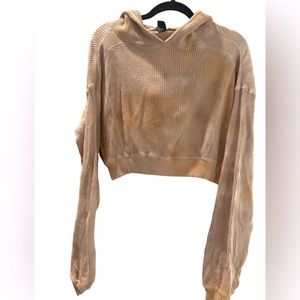 Mustered/Cream Swirled Colored Cropped Sweatshirt with Hood